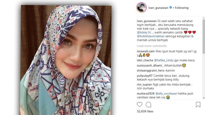 Kenakan hijab, Hilda Vitria dipuji cantik.