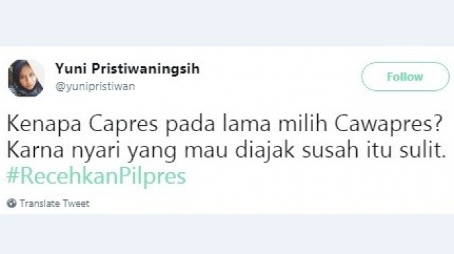 Cuitan Twitter #RecehkanPilpres. [Twitter]