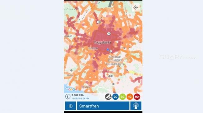 Uji jaringan Smartfren di Yogyakarta, Rabu (15/8/2018). [Screenshot]