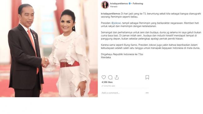 Krisdayanti mengungkap penghargaannya pada Presiden Jokowi di HUT RI ke-73. 