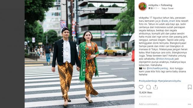 Vicky Shu mengenang mome prewedding, tepat saat hari kemerdekaan RI ke-73. 