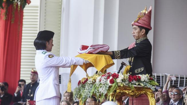  HUT ke-73 RI mengambil tema Kerja Kita Prestasi Bangsa. [ANTARA FOTO/Hafidz Mubarak/Puspa Perwitasari]