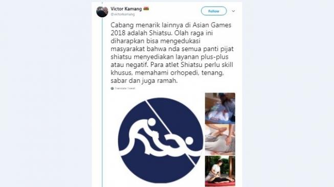 Plesetan logo cabang olahraga Asian Games 2018. [Twitter]