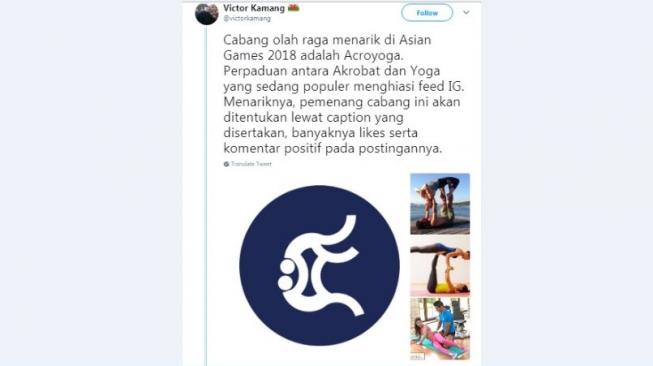 Plesetan logo cabang olahraga Asian Games 2018. [Twitter]