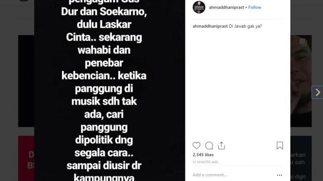 Ahmad Dhani merasa tersindir dengan tulisan Wanda Hamidah? 