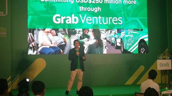 Managing Director Grab Indonesia, Ridzki Kramadibrata, menjelaskan tentang program Grab Ventures di Jakarta, Rabu (29/8). [Suara.com/Aditya Gema Pratomo]