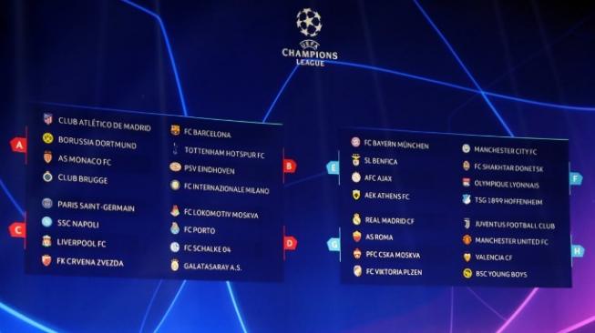 Hasil pengundian Liga Champions, Kamis (30/8/2018) [AFP]