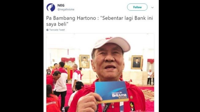 Cuitan warganet soal hadiah Bambang Hartono. [Twitter]