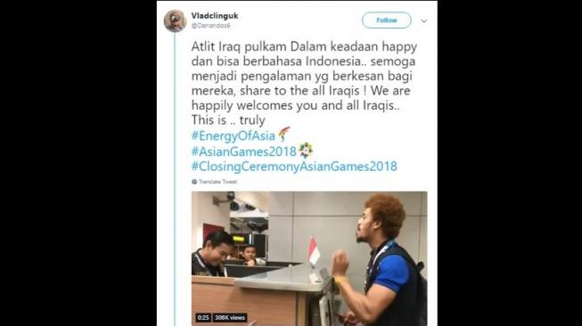 Atlet Iraq yang menyanyikan Indonesia Raya. [Twitter]