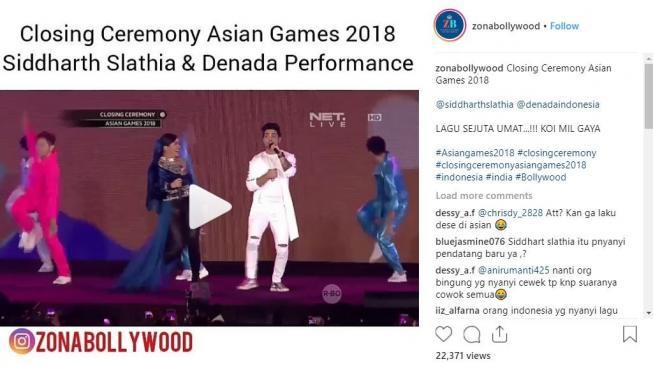 Penampilan Denada di Penutupan Asian Games 2018 menuai kritik. [instagram/@zonabollywood]