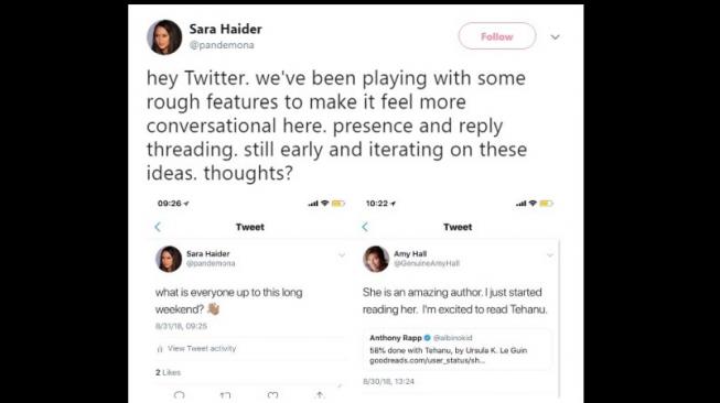 Twitter Uji Fitur Baru Status Online dan Thread Bisa Dibalas