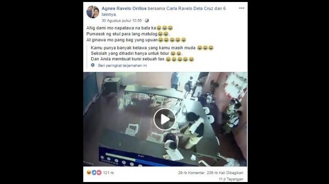 Aksi bocah ketiduran ini menjadi viral. [Facebook/@Agnes Ravelo Orillos]