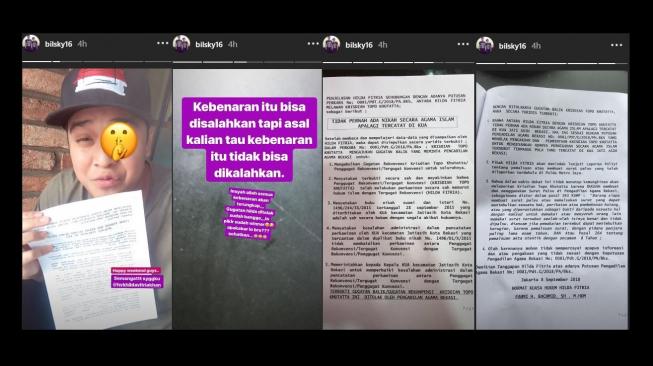 Billy Syahputra menunjukkan surat berisi tanggapan Hilda Vitria terhadap putusan Majelis Hakim Pengadilan Agama Bekasi, Jawa Barat. [instagram/bilsky16]