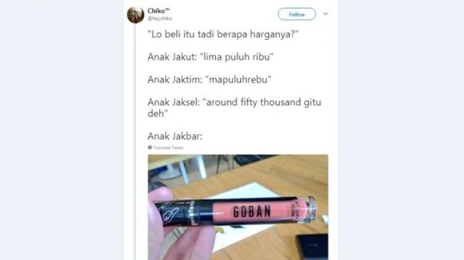 Cuitan warganet bahas bahasa anak jaksel. [Twitter]