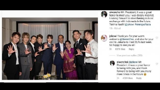 Pertemuan SUJU dan Presiden Jokowi di Korea Selatan. [Instagram]