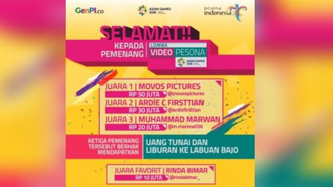 Selamat, Ini 3 Juara Lomba Video Asian Games Pilihan Raditya Dika