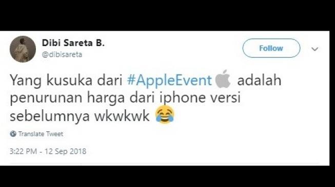 Cuitan warganet terkait peluncuran iPhone terbaru. [Twitter]