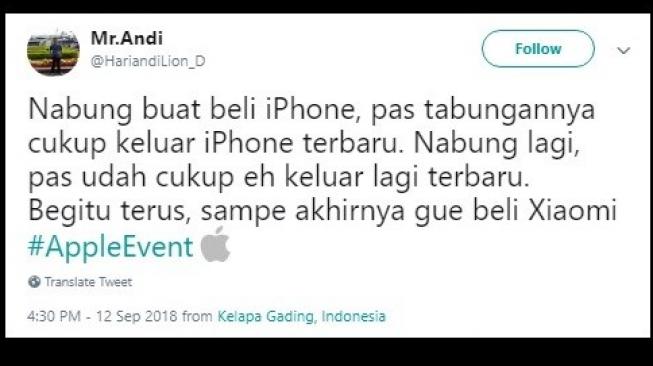 Cuitan warganet terkait peluncuran iPhone terbaru. [Twitter]