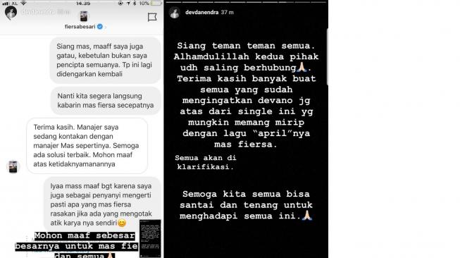 Tanggapan Devano Danendra atas dugaan plagiat lagu Fiersa Besari. [instagram/devdanendra]
