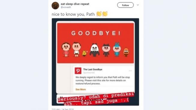 Ucapan selamat tinggal aplikasi Path. [Twitter] 