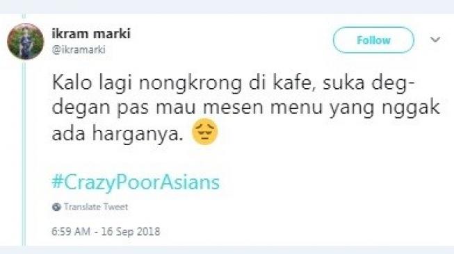 Cuitan warganet #CrazyPoorAsians. [Twitter]