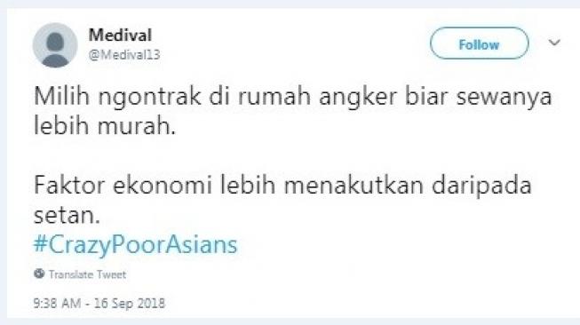 Cuitan warganet #CrazyPoorAsians. [Twitter]