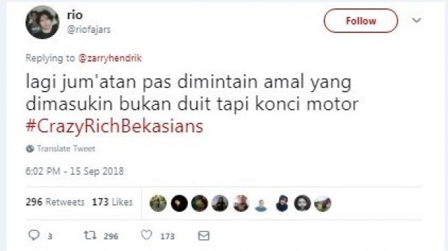 Cuitan warganet #CrazyRichBekasians. [Twitter]