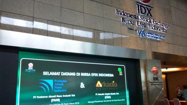 PT Arkadia Digital Media Tbk pada hari ini, Selasa (18/9/2018) siap mencatatkan sahamnya di Bursa Efek Indonesia (BEI) dengan kode saham DIGI. (Suara.com/Iwan Supriyatna)