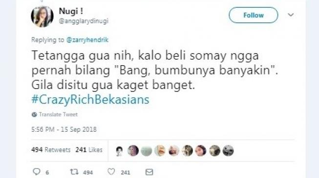 Cuitan warganet #CrazyRichBekasians. [Twitter]