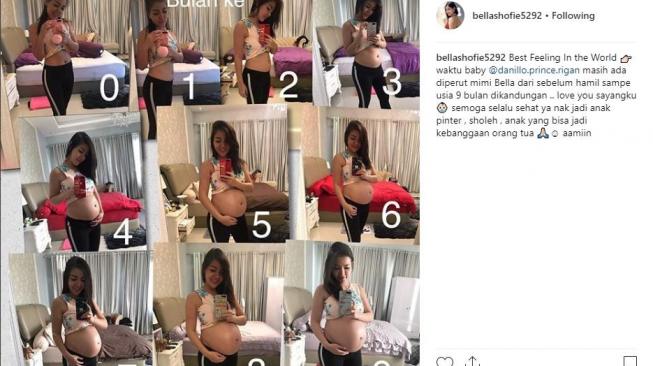 Bella Shofie memamerkan perut buncitnya selama hamil. [instagram/bellashofie5292]