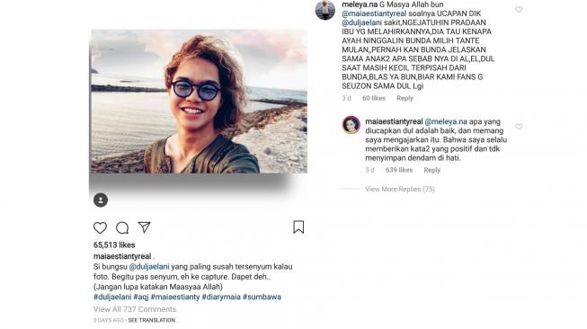 Maia Estianty santai melihat Dul Jaelani membela Mulan Jameela. [instagram/maiaestiantyreal]
