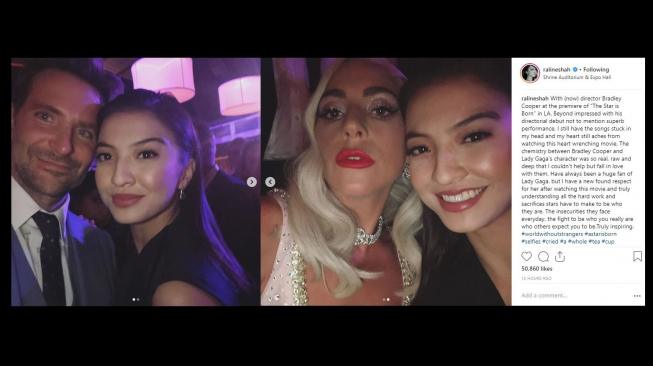 Raline Shah pose bareng Bradley Cooper dan Lady Gaga. [instagram/ralineshah]