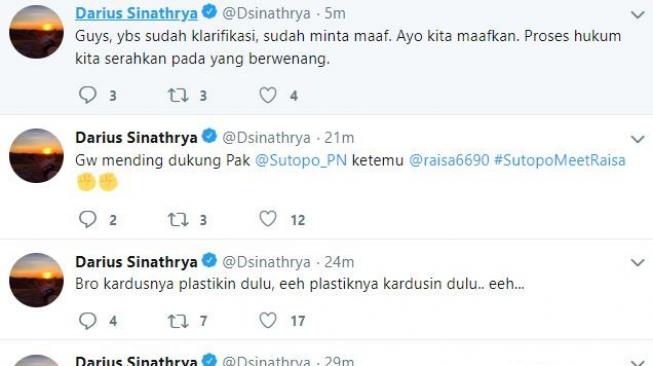 Darius Sinathrya sindir Ratna Sarumpaet. [twitter/Dsinathrya]