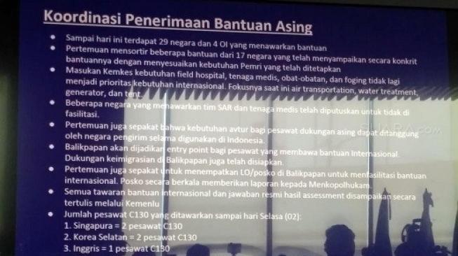 Daftar bantuan asing untuk gempa di Sulteng. (Suara.com/ Yosea Arga Pramudita)