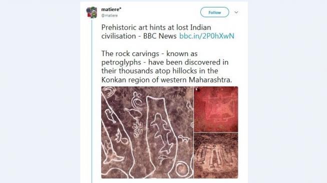 Penemuan petroglif di wilayah Konkan, India Barat. [Twitter]