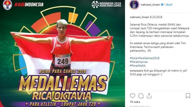 Rica Oktavia Sumbang Emas Ketiga Indonesia di Asian Para Games