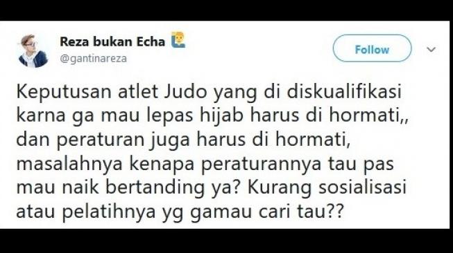 Cuitan warganet soal atlet judo Indonesia didiskualifikasi. [Twitter]