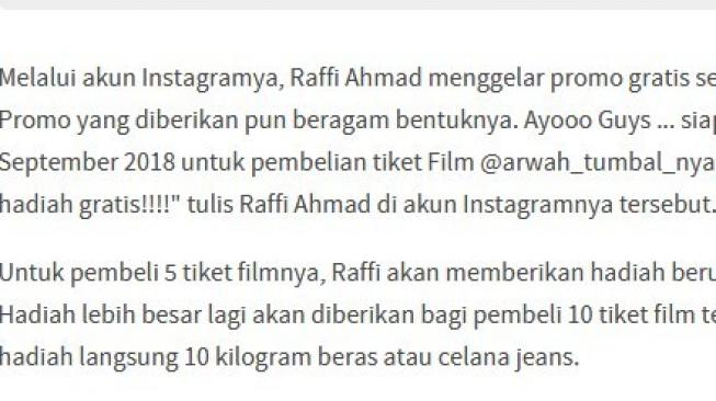 Screenshoot informasi tentang film Raffi Ahmad. (@makrumpita/instagram)