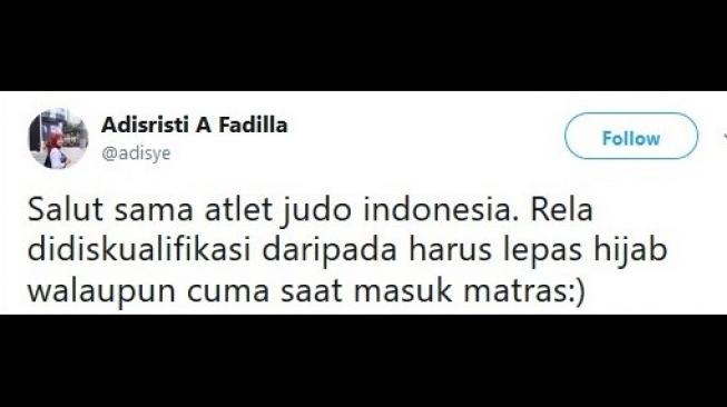 Cuitan warganet soal atlet judo Indonesia didiskualifikasi. [Twitter]