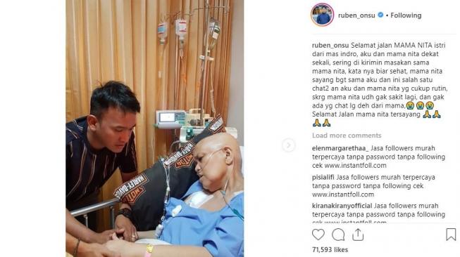 Duka Ruben Onsu melepas kepergian istri Indro Warkop, Nita Octobijanthy. [instagram/ruben_onsu]