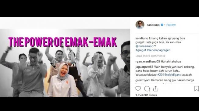 Sandiaga Uno ikut terkena demam permainan tantangan seberapa greget. [Instagram] 