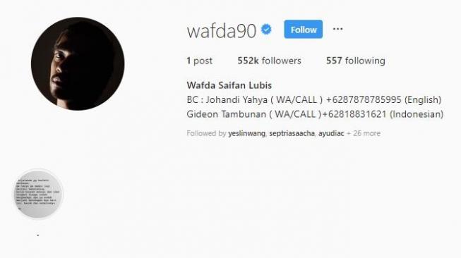 Laman Instagram Tiba-Tiba Kosong, Ada Apa Wafda Saifan Lubis?