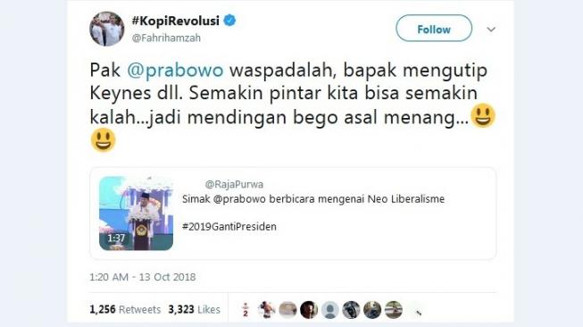 Cuitan Fahri Hamzah. [Twitter]