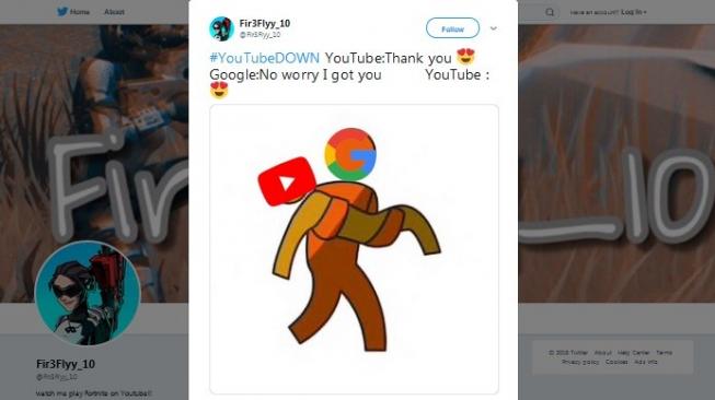 Meme lucu YouTube Down. [Twitter]