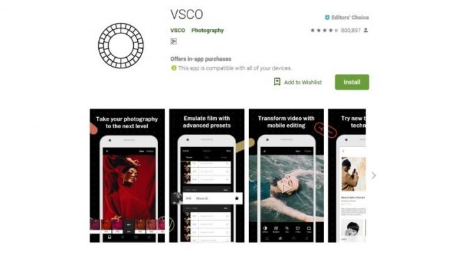 Aplikasi foto Vsco. [Google Play Store]