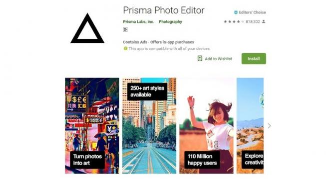 Aplikasi foto Prisma Photo Editor. [Google Play Store]