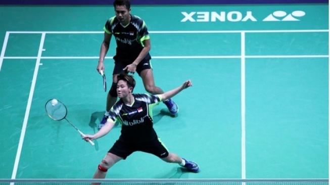 Tontowi Ahmad / Liliyana Natsir di babak awal Prancis Open 2018 [Humas PBSI].