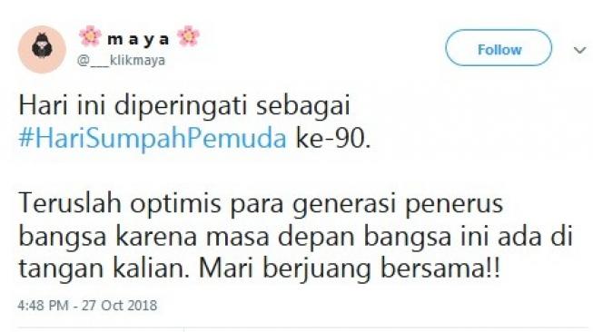 Ucapan Hari Sumpah Pemuda. [Twitter]