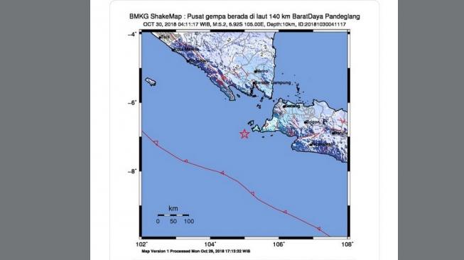 BMKG: Gempa 5,2 Skala Richter di Selat Sunda