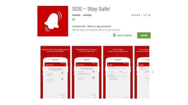 Aplikasi keamanan, SOS – Stay Safe!. [Google Play Store]